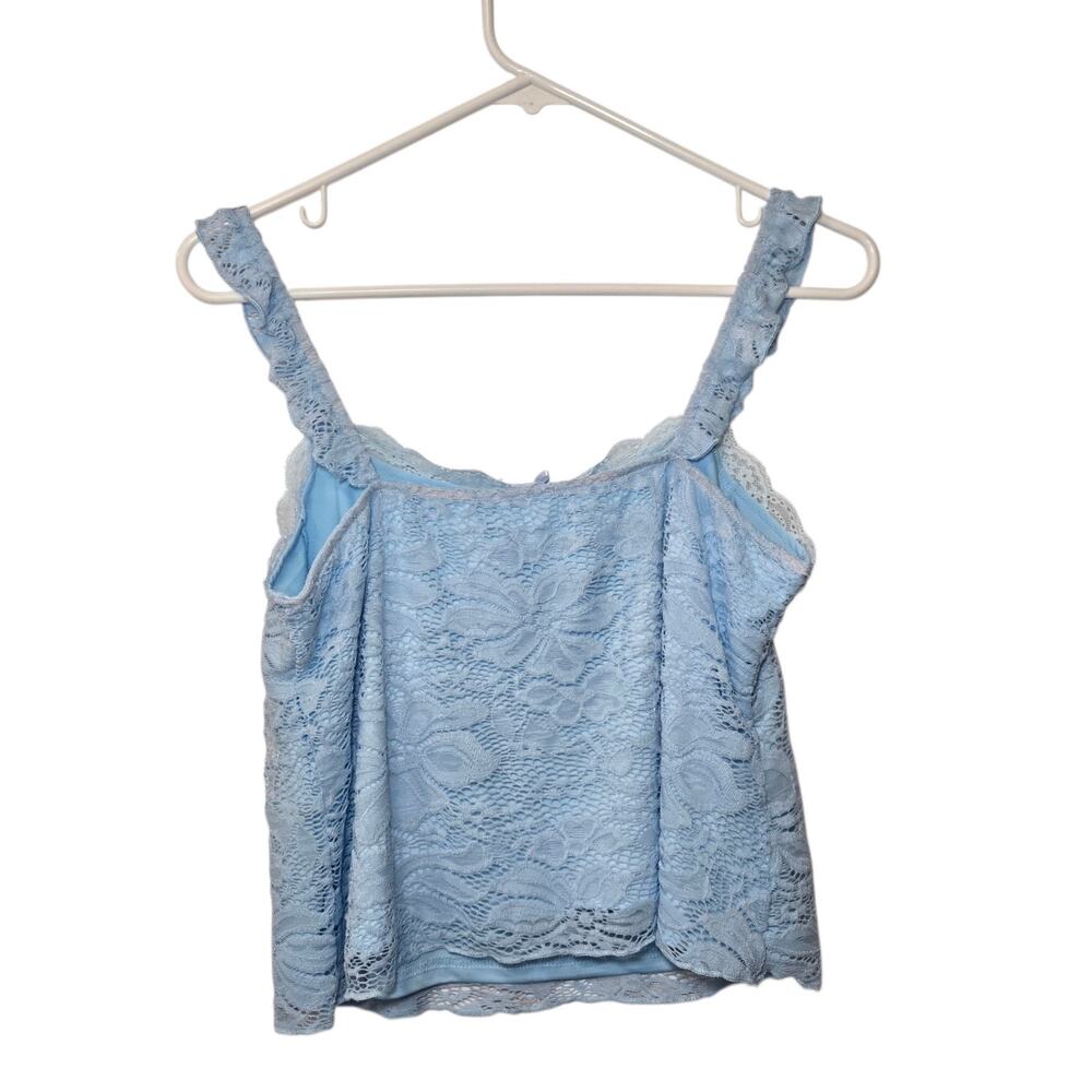 Y2K Pastel Blue Lace Crop Fairycore Womens Coquette Soft Girl Cami Large - Picture 2 of 5